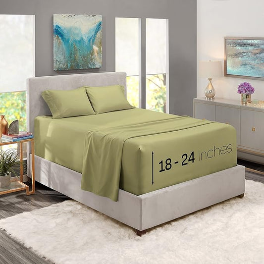 Nestl Full Size Sheet Set, 4 Piece Extra Deep Pocket (18-24 inches), Microfiber, Hotel Luxury, Soft, Breathable, Wrinkle-Free, Easy to Care, Sage Green