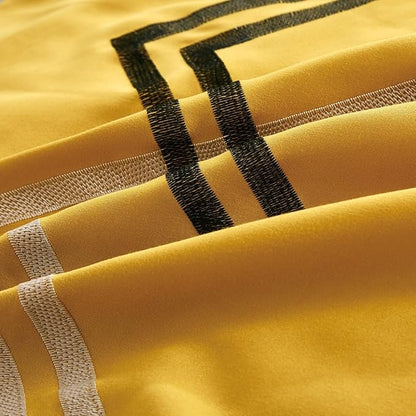 Chezmoi Collection Arden 7-Piece Modern Pleated Stripe Embroidered Zigzag Bedding Comforter Set (Oversized King, Turmeric/Black/Silver Gray/White)
