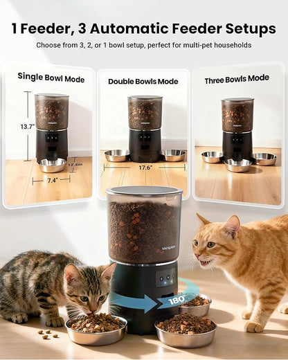 Automatic Cat Feeder for 3 Cats with WiFi Control, Anti-Jam System, 6L | Fresh-Keeping Cat Food Dispenser with Dual-Effect Desiccant System, 10S Voice Recorder for Cats and Small Dogs