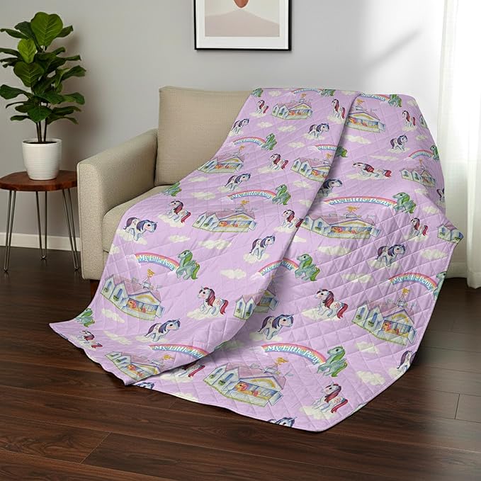 Northwest My Little Pony Vintage Pony Party Quilted Throw Blanket – Official Fleece Blanket Featuring Classic Ponies, Soft Lightweight Bedding for Bed, or Couch, 60 x 80 Inches