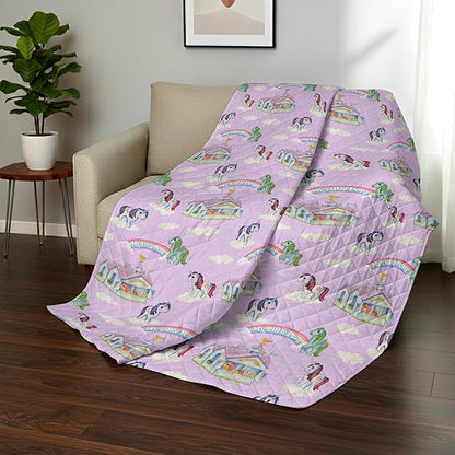 Northwest My Little Pony Vintage Pony Party Quilted Throw Blanket – Official Fleece Blanket Featuring Classic Ponies, Soft Lightweight Bedding for Bed, or Couch, 60 x 80 Inches