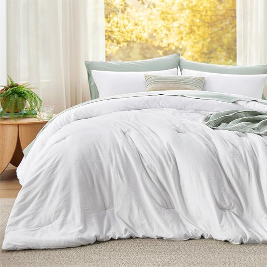 Bedsure Super King Plus Comforter Set, White Soft Prewashed Bedding for All Seasons, 3 Pieces GentleSoft™ Bed Set, 1 Lightweight Comforter (128"x120") and 2 Pillowcases (20"x36")