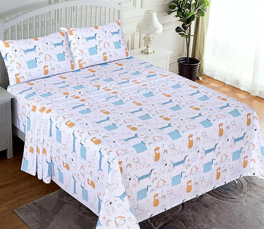 RUVANTI 100% Cotton Sheets – Twin XL Size Percale Bedding, Cooling & Breathable Floral Design, Durable with a Crisp, Soft & Comfortable Feel, 16" Deep Pocket, 3-Piece Set, Puppy Me