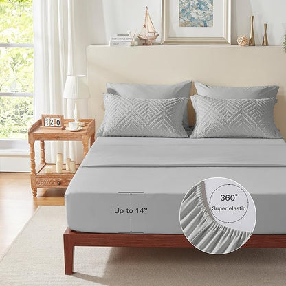 Zzlpp Full Comforter Set 7 Pieces, Light Grey Tufted Bed in a Bag with Comforter and Sheets, All Season Boho Bedding Sets with Comforter, 2 Pillow Shams, 2 Pillowcases, 1 Flat Sheet, 1 Fitted Sheet