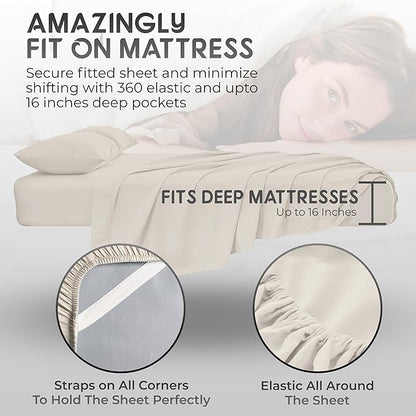California King Sheet Sets – 4Pcs Cal King Bedding Set, Deep Pocket, Double Brushed Microfiber, Fade Resistant, Soft & Breathable Bed Sheets for Ultimate Comfort(White)