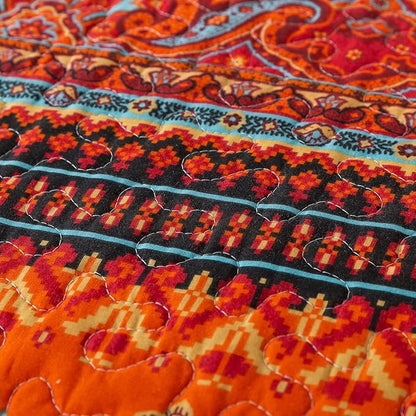 BEDIFANY Cotton Twin Size Bedspreads Set - Lightweight Boho Quilts Twin Size (68 * 86 Inch) - Colorful Orange Quilted Stripe Quilt Bedding Sets with Pillow Sham for Decorations Coverlet, 2 Pieces