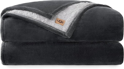 UGG Nita Full/Queen Blanket, Cozy Soft Queen Bedding, Plush Fleece Blanket for Bed, Extra Large Throw for Couch, Luxury Bedroom Decor, 90-inch x 90-inch, Charcoal Grey
