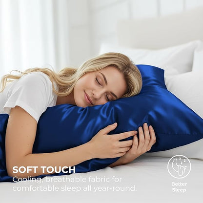 Pure Bedding Satin Pillowcase 2 Pack - Queen Size (20"x30", Navy) - Silky Pillow Cases for Hair and Skin - Satin Pillow Covers with Envelope Closure - Extra Soft Premium Microfiber