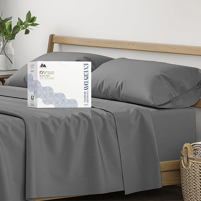 Mayfair Linen 100% Organic Cotton Sheets Full Size - 4 PC Organic Cotton Percale Sheets Full Set (Dark Grey), Soft, Cooling & Breathable Bedsheets, 16" Deep Pocket Hotel Bedding - GOTS Certified