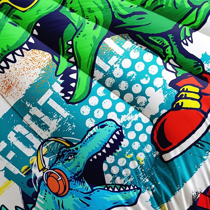 Kid's Dinosaur Comforter Set,Cartoon World Animal Bedding Set Twin Size,All Season Ultra Cozy Comforter Set 3 Pieces with 2 Pillowcases for Adults,Teens,Boys,Girls