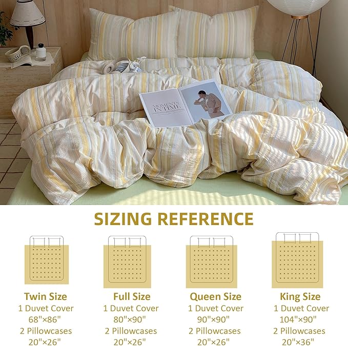 EAVD Striped Duvet Cover Full Size Colorful Soft Washed Cotton Bedding Set 3 Pieces Pinstriped Bedding Set with 2 Pillowcases Modern Farmhouse Geometric Duvet Cover with Zipper Closure