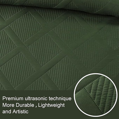 Exclusivo Mezcla Twin Size Quilt Set - Olive Green Quilts Bedding Set with 1 Pillow Shams, Modern Bedspread with Striped Pattern, Soft Lightweight Bedspreads Coverlets for All Seasons