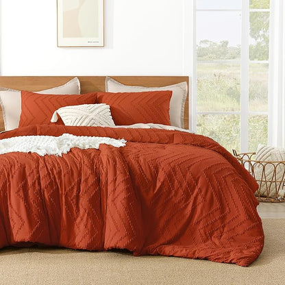 Litanika Oversized King Comforter Set Super King Size 120x120, 3 Pieces Burnt Orange Terracotta Chevron Tufted Solid Bedding Comforter Sets, Fluffy Bed Set