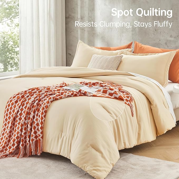 MUXHOMO Queen Comforter Set, All Season Ultra Soft Down Alternative Bedding - 3 Piece Lightweight Bed Set Includes 1 Comforter (90"x90") and 2 Pillow Shams (20"x26"), Light Yellow