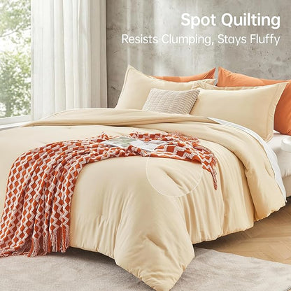 MUXHOMO Queen Comforter Set, All Season Ultra Soft Down Alternative Bedding - 3 Piece Lightweight Bed Set Includes 1 Comforter (90"x90") and 2 Pillow Shams (20"x26"), Light Yellow