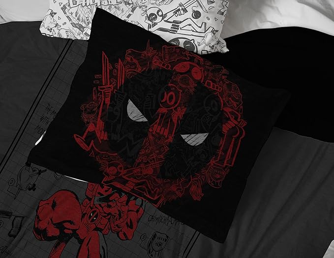 Jay Franco Marvel Deadpool Full Size Comforter Set - 7 Piece Bedding Includes Sheet Set and Pillow Covers - Gray and Red Super Soft Cozy Bedding