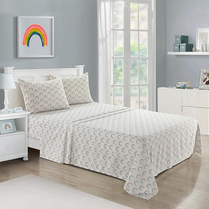 Heritage Kids 4 Piece Sheet Set Full – Rainbow Print, Includes Fitted Sheet, Flat Top Sheet & 2 Pillowcases, Soft Kids Bedding Set