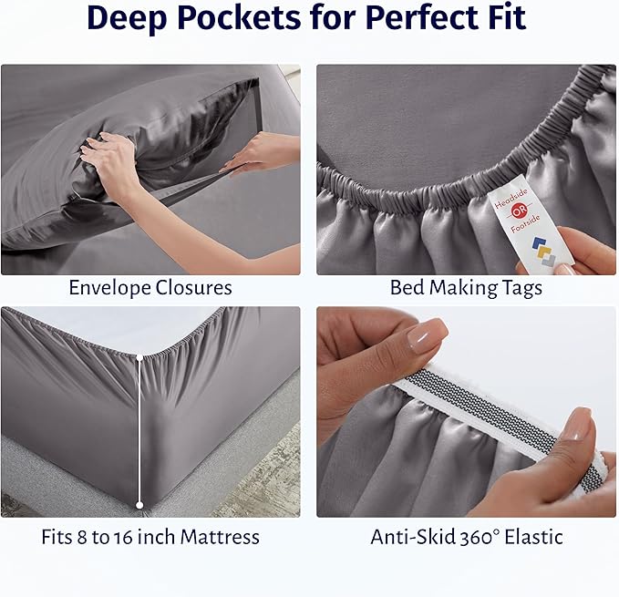 California Design Den California King Sheets Set - Certified 100% Egyptian Cotton, Lightweight Percale Sheet Set with Deep Pockets, Crisp & Durable Luxury Bedding Set - Grey