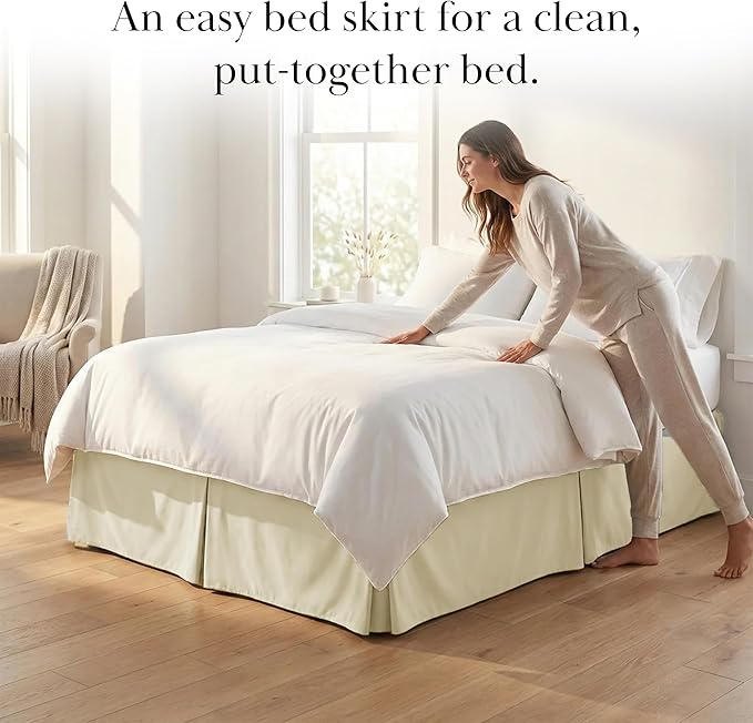 Southshore Fine Living, Inc. Cream Bed Skirt Queen Size 14 Inch Drop, Pleated Bedskirts Queen Size Dust Ruffle, Easy Care Microfiber, Wrinkle Free Bed Skirting, Hide Underbed Storage, Oeko-Tex, Cream