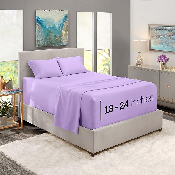 Nestl Queen Size Sheet Set, 4 Piece Extra Deep Pocket (18-24 inches), Microfiber, Hotel Luxury, Soft, Breathable, Wrinkle-Free, Easy to Care, Lavender