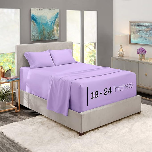 Nestl Queen Size Sheet Set, 4 Piece Extra Deep Pocket (18-24 inches), Microfiber, Hotel Luxury, Soft, Breathable, Wrinkle-Free, Easy to Care, Lavender