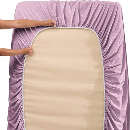 Hearth & Harbor Extra Deep Pocket Queen Sheets Sets - Fits Mattress 18-24 Inches Deep - Extra Deep Pocket Sheets - 6 Piece Queen Size - Lavender Dream