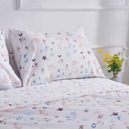 Underwater World Sea Animal Full Sheet Set for Kids - Fish, Whale, Cute and Cozy Bedding - Girls Boys Children - Deep Pocket, Wrinkle Free Soft Bed Sheets - 4PC