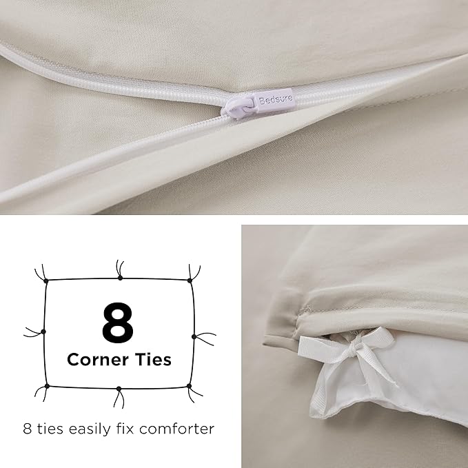 Bedsure Duvet Cover with Fitted Sheet Queen - Cooling Deep Pocket, Hotel Luxury Soft Double Brushed Bedding Set with Zipper Closure, 1 Duvet Cover, 1 Fitted Sheet, 2 Pillow Shams, NO Comforter, Linen