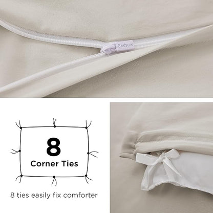Bedsure Duvet Cover with Fitted Sheet Queen - Cooling Deep Pocket, Hotel Luxury Soft Double Brushed Bedding Set with Zipper Closure, 1 Duvet Cover, 1 Fitted Sheet, 2 Pillow Shams, NO Comforter, Linen