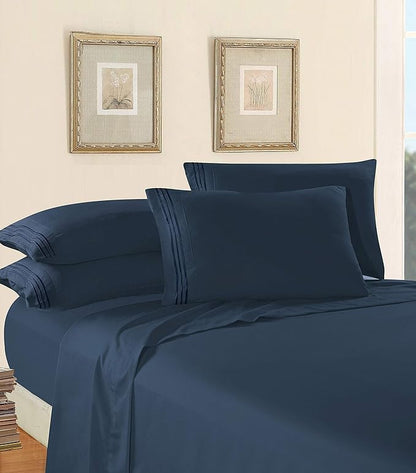 Elegant Comfort Luxury 1500 Premium Hotel Quality Microfiber 4-Piece Sheet Set - Wrinkle Resistant, All Around Elastic Fitted Sheet, Deep Pocket up to 16", California King, Navy Blue