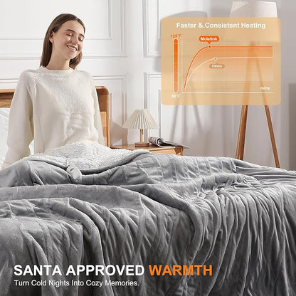 Heated Blanket Full Electric Blanket 72X84in - Fast Heating Blanket for Adults Ultra Soft Sherpa Blankets with 5 Heat Levels & 10 Hrs Timer, Machine Washable, Office Warm Blanket for Winter(Gray)