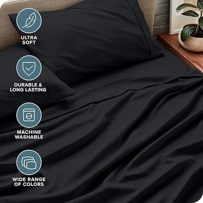 Bare Home Full Sheet Set - 1800 Ultra-Soft Microfiber Full Bed Sheets - Double Brushed - Deep Pockets - Easy Fit - 4 Piece Set - Bedding Sheets & Pillowcases (Full, Black)