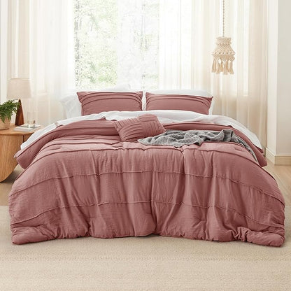 Bedsure California King Comforter Set - 4 Pieces Pinch Pleat Bed Set, Dusty Pink Boho Bedding for All Season, 1 Soft Comforter, 2 Pillowcases, 1 Decorative Pillow