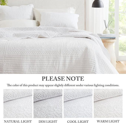 Madison Park King Quilt Set Damask Coverlet Set for King Size Bed, Cottage Oversized Quilt Set, Scallop Edge, All Season, Pre-washed Cotton-Filled King Size Quilt, Tuscany, King/Cal King White 3 Piece