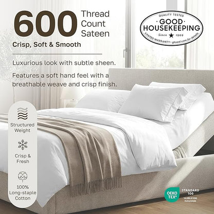 California Design Den Split King Sheet Set - 100% Cotton, 600 Thread Count, Breathable Luxury King Size Sheets for Adjustable Bed, Luxury Hotel-Quality Sheets with Soft Sateen Weave - Light Grey