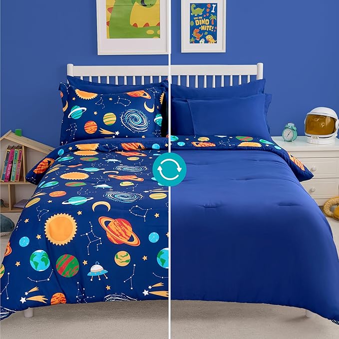Joiedomi Kid Full Comforter Set 7 Piece Cosmic Space Bedding Set for Boys Girls Super Soft Microfiber Bed in a Bag with Comforter Sheets Pillowcase Sham