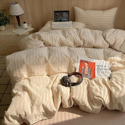 mixinni Striped Comforter Set Twin XL Size - Beige Comforter with Black White Stripes Pattern, 3 Pieces All Seasons Bedding Set, Soft Breathable Vintage Farmhouse Comforter with Pillowcases