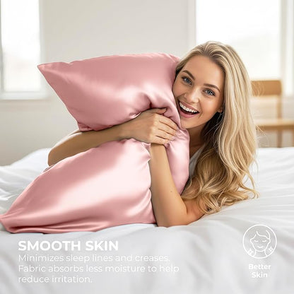 Satin Pillowcase 2 Pack - Queen Size (20"x30", Pink) - Silky Pillow Cases for Hair and Skin - Satin Pillow Covers with Envelope Closure - Extra Soft Premium Microfiber