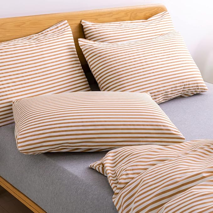 JELLYMONI Cal King Duvet Cover Set, Cotton Duvet Cover 3 Pieces with Zipper Closure, 1 Duvet Cover and 2 Pillowcases(White with Rust Striped)