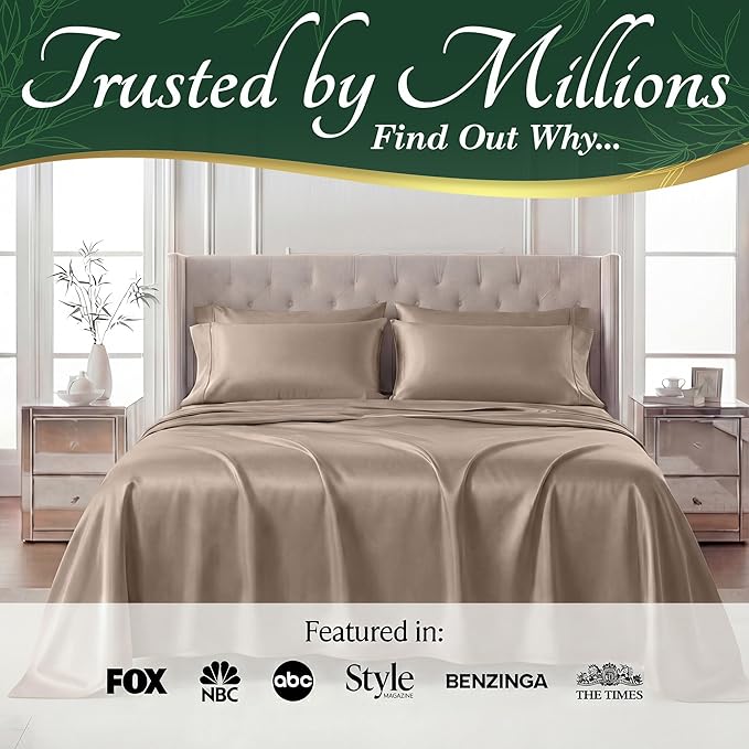 DECOLURE 100% Viscose Derived from Bamboo Sheets Twin Size - Luxury 4 Pc Naturally Cooling Sheets, Ultra Soft Bed Set - Deep 17" Pockets, Durable Double Stitching, Oeko Tex Standard (Taupe)