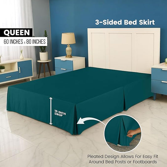 Utopia Bedding Queen Bed Skirt - Soft Quadruple Pleated Ruffle - Easy Fit with 16 Inch Tailored Drop - Hotel Quality, Shrinkage and Fade Resistant (Queen, Teal)