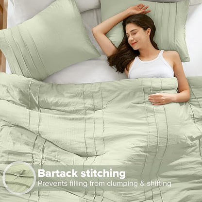 Comfort Spaces Sage All Season Lightweight Comforter Set - 3 Piece Pintuck Pleated Bedding Set, Extra Soft Pre-Washed Microfiber, Shams, King/Cal King