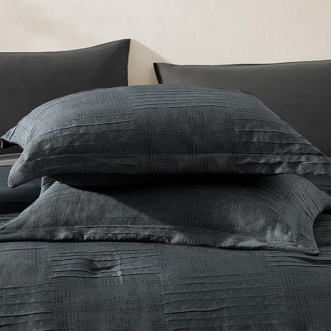 MaiRêve Full Size Comforter Sets Blue Grey, Textured Design Crinkle Bedding Sets 7 Pieces, All Season Bed in A Bag with Comforter, Sheets, Pillowcases & Shams