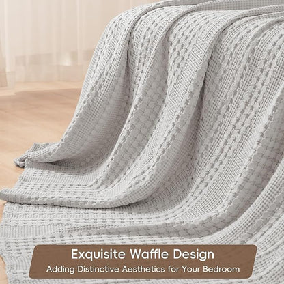PHF 100% Cotton Waffle Weave Blanket Twin Size for Bed, Soft Lightweight & Breathable for Spring and Summer, All-Season Comfort, Luxury Aesthetic Blanket for Home Decor, 66"x90", Light Grey