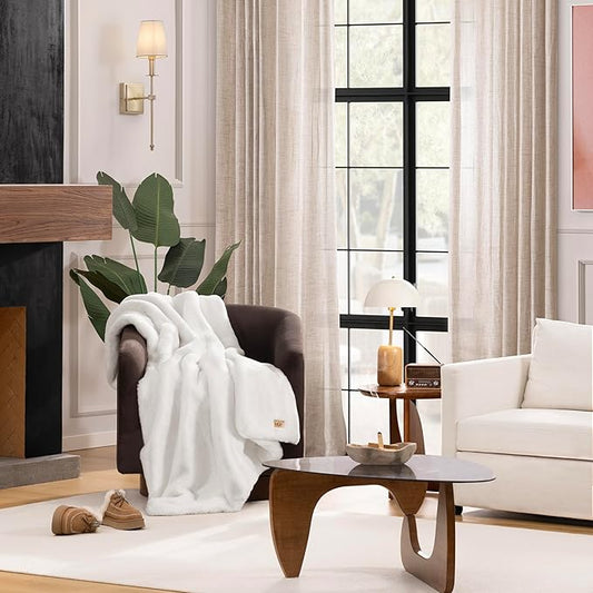 UGG Euphoria Faux Fur Throw Blanket, Warm Fluffy for Couch or Bed, Luxury Bedroom Decor, Blankets, Machine Washable, 50-inch x 70-inch, White Snow