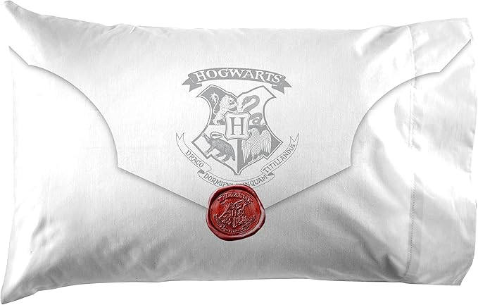 Jay Franco Harry Potter Lettered 1 Pack Pillowcase - Double-Sided Kids Super Soft Bedding - Features Hogwarts Invitation Sealed Envelope (Official Harry Potter Product)