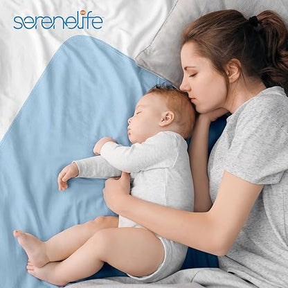 Serenelife Reusable Underpads 4-Pack Blue Incontinence Bed Pads 34 x 36 IN | For Adults, Kids & Pets | Super Absorbent & Leak-Resistant | Soft Top Layer For All Skin Types | Washable & Reusable | Blue