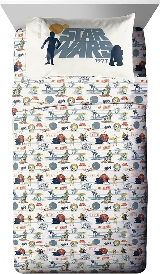 Jay Franco Kids Comforter Set Includes Sheets and Pillow Covers - Soft and Cozy Bed Set for Stylish Room Decor, Blue - Star Wars 01, 5 Piece Twin Bedding