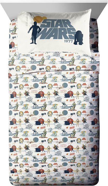 Jay Franco Kids Comforter Set Includes Sheets and Pillow Covers - Soft and Cozy Bed Set for Stylish Room Decor, Blue - Star Wars 01, 5 Piece Twin Bedding