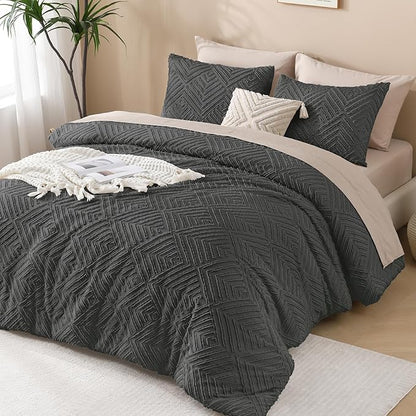 Andency Dark Grey Oversized King Comforter 120''x98'', 3 Pieces Dark Gray Soft Boho Bedding Set & Collections, Farmhouse Tufted Fluffy Shabby Chic Bed Set for All Seasons (1 Comforter, 2 Pillowcases)